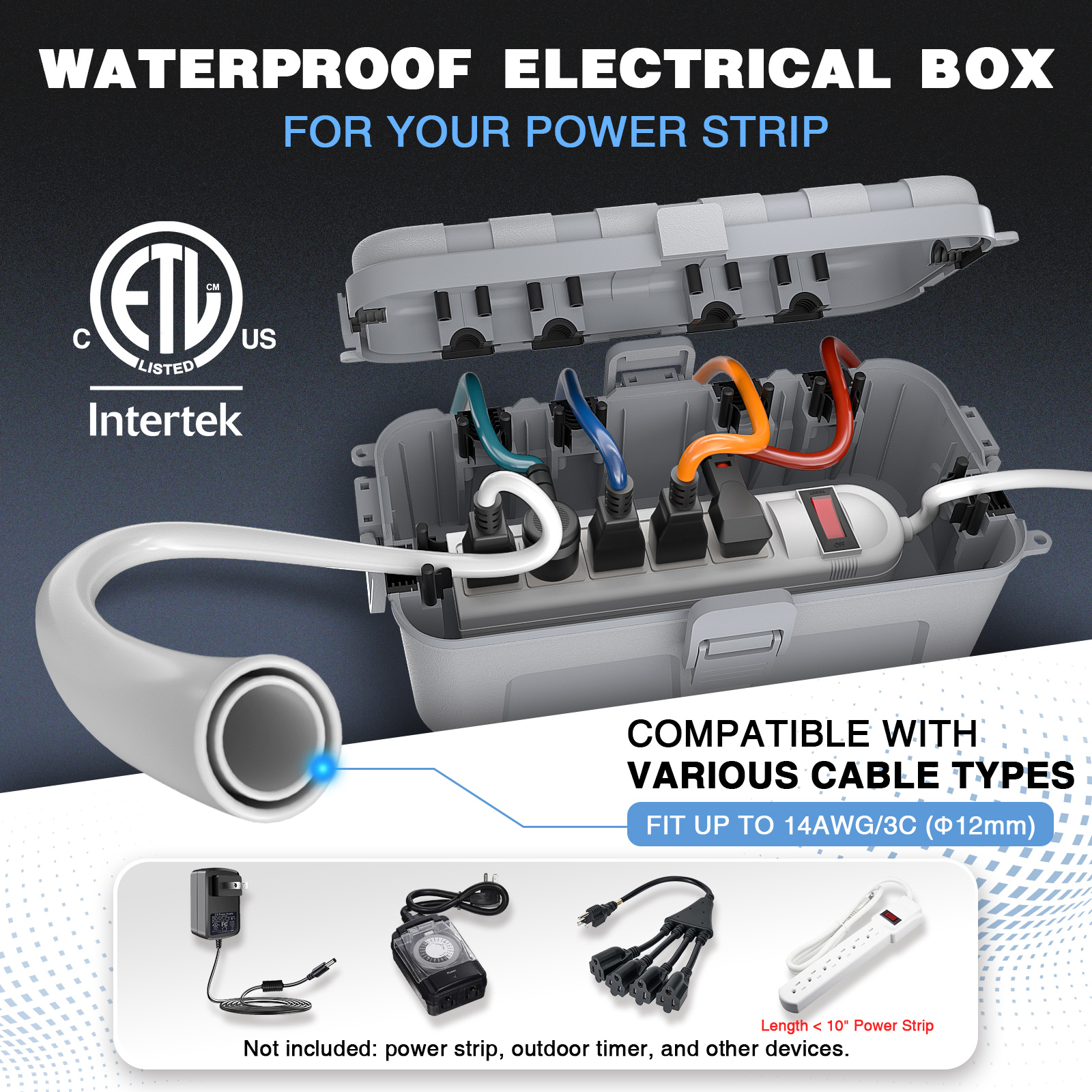 Outdoor Power Strip With Cover - Waterproof Outdoor Electrical Box with 6Cable