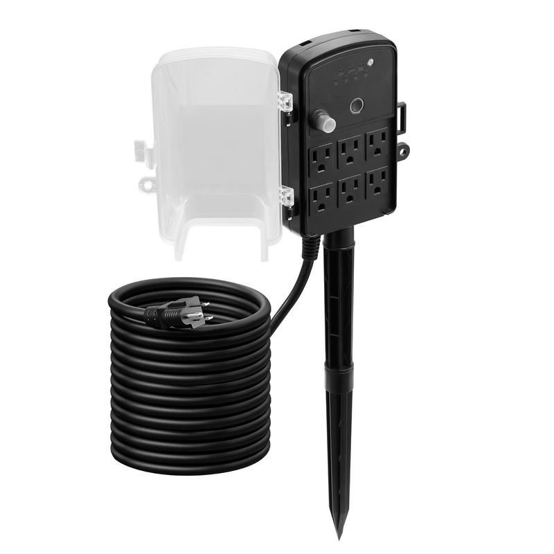Outdoor Power Strip With Cover - Outdoor Power Stake, 25FT Extension Cord,