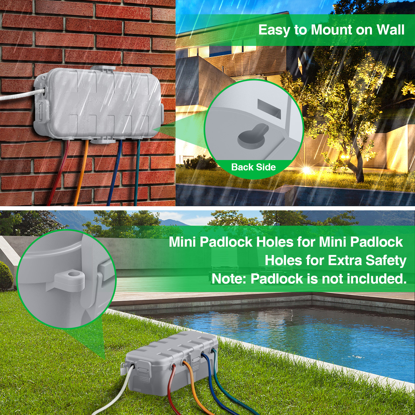 Outdoor Power Strip With Cover - IP54 Waterproof Extension Cord Cover Medium