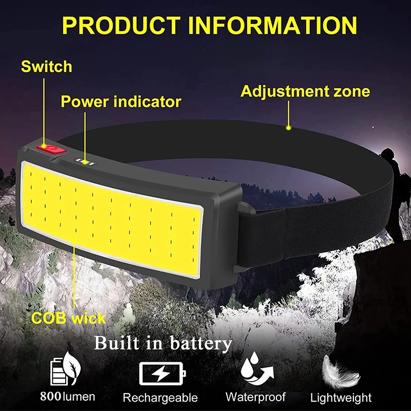 Powerful COB LED Headlamp USB  - Outdoor Power Head 리뷰 및 가격