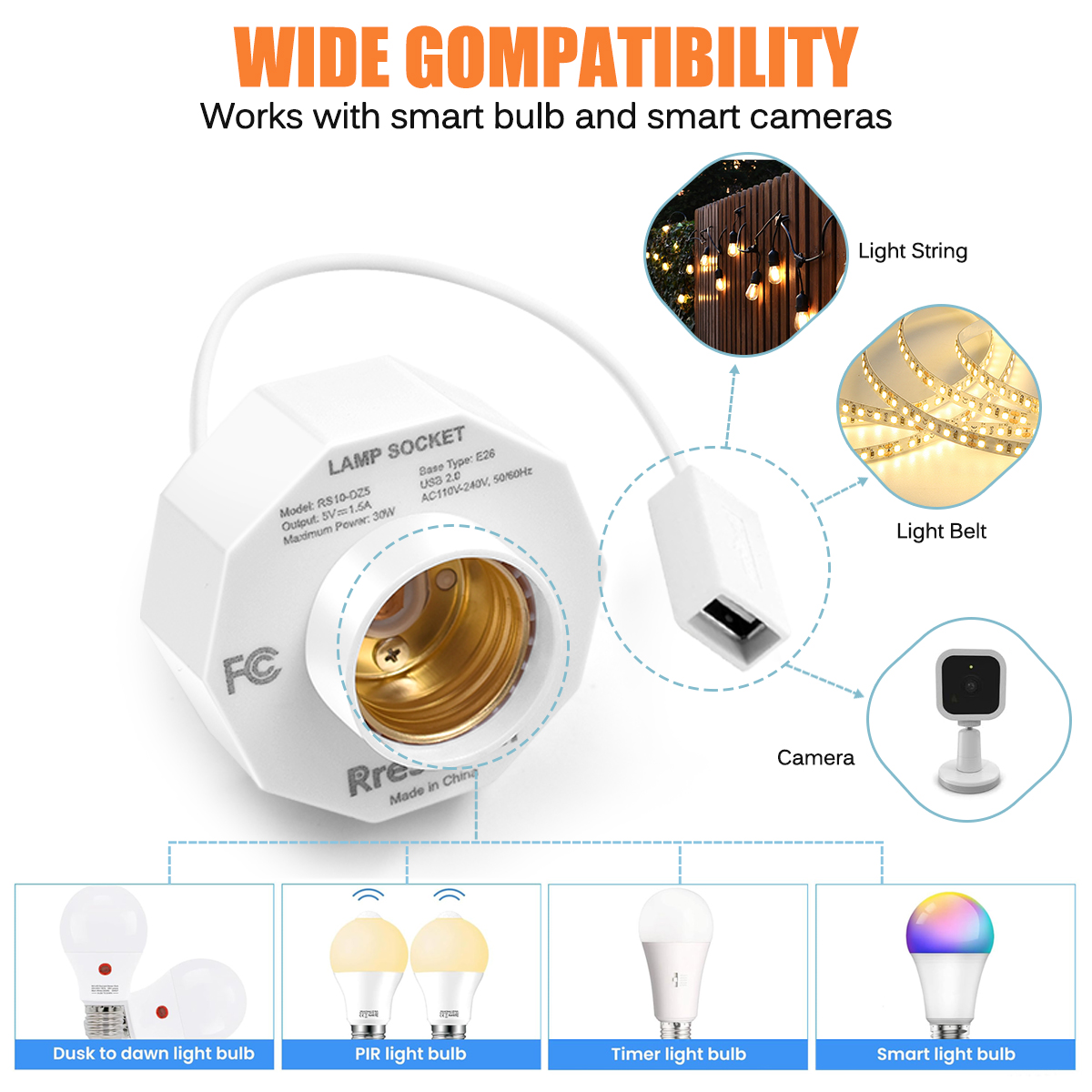 USB Light Socket Outlet Adapte - Outdoor Power Adapter Wyze 리뷰 및 가격